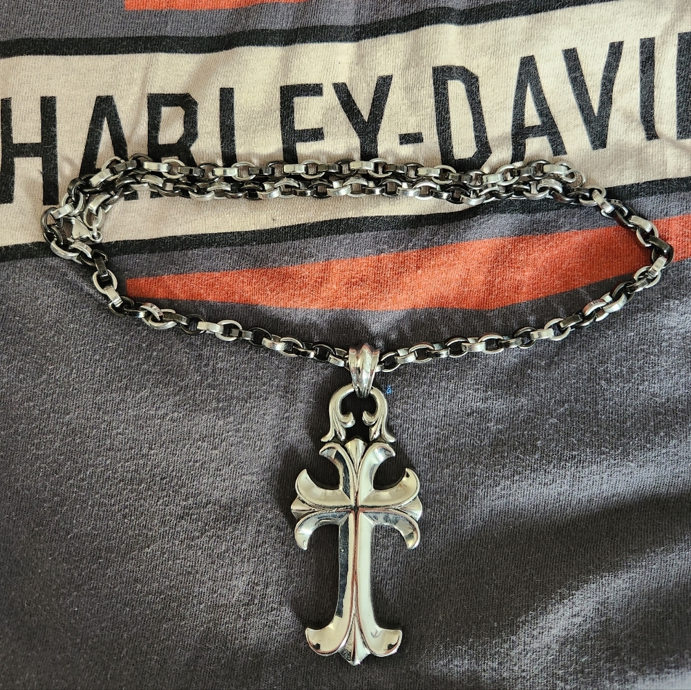 Stainless Steel Biker Necklace/Cross
